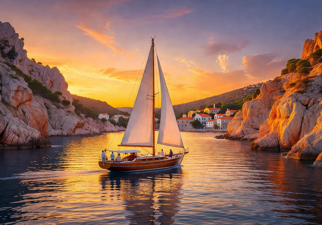 Golden hour sunset sail along the Croatian coast