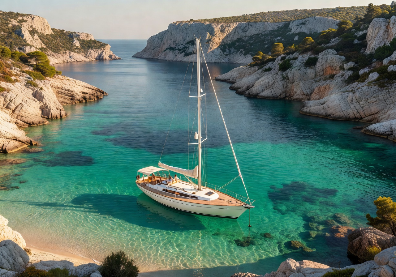 Sailing yacht anchored in a turquoise Croatian cove