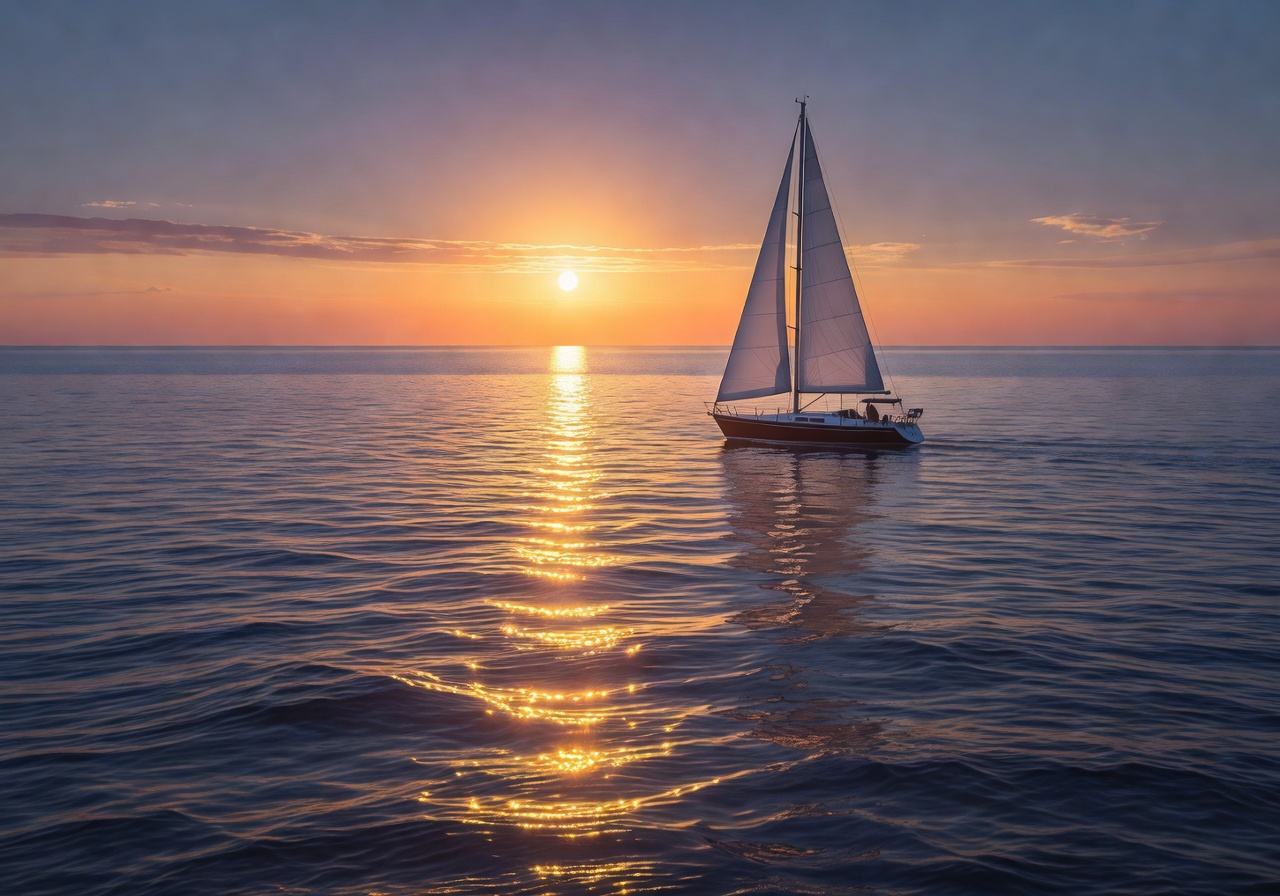 Sunset sail with warm light on the water